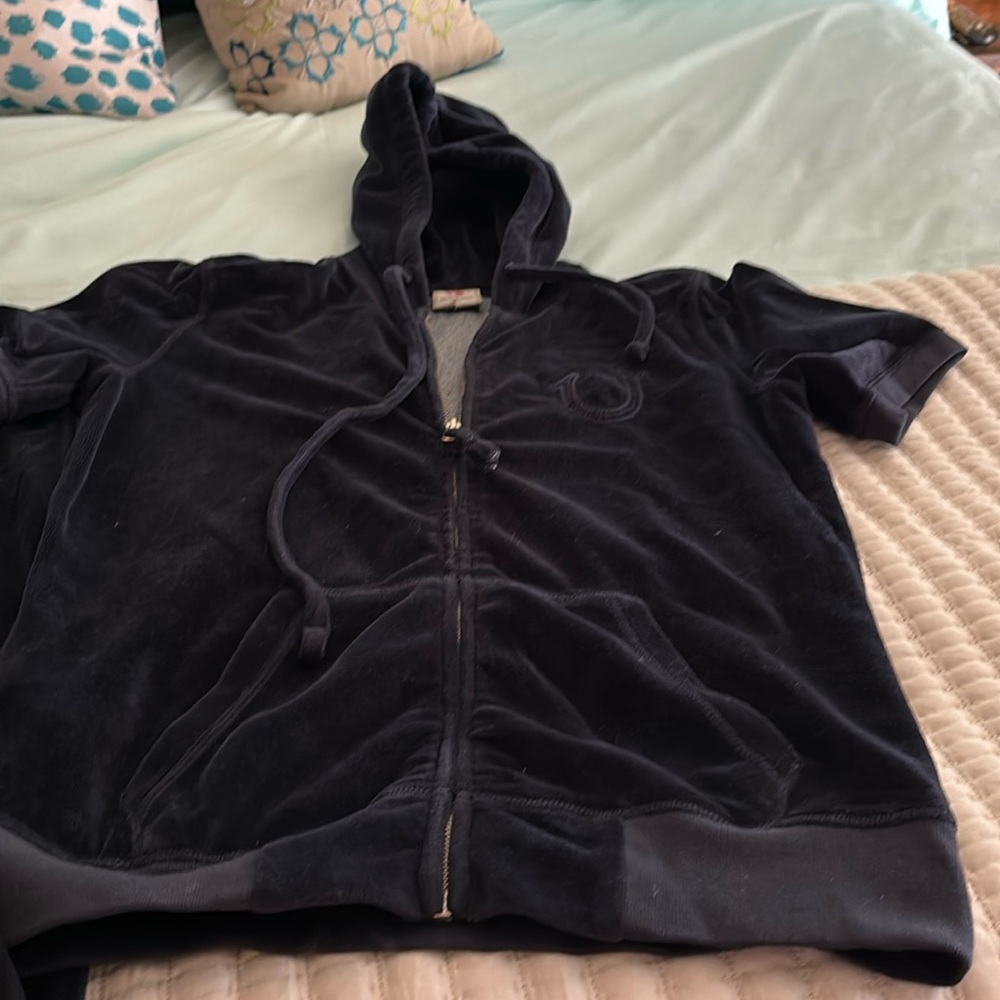 True Religion Black velour track suit. Pants S, short sleeve jacket size M